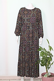 PAMUKLU VİSKON YEŞİL DESENLİ ELBİSE