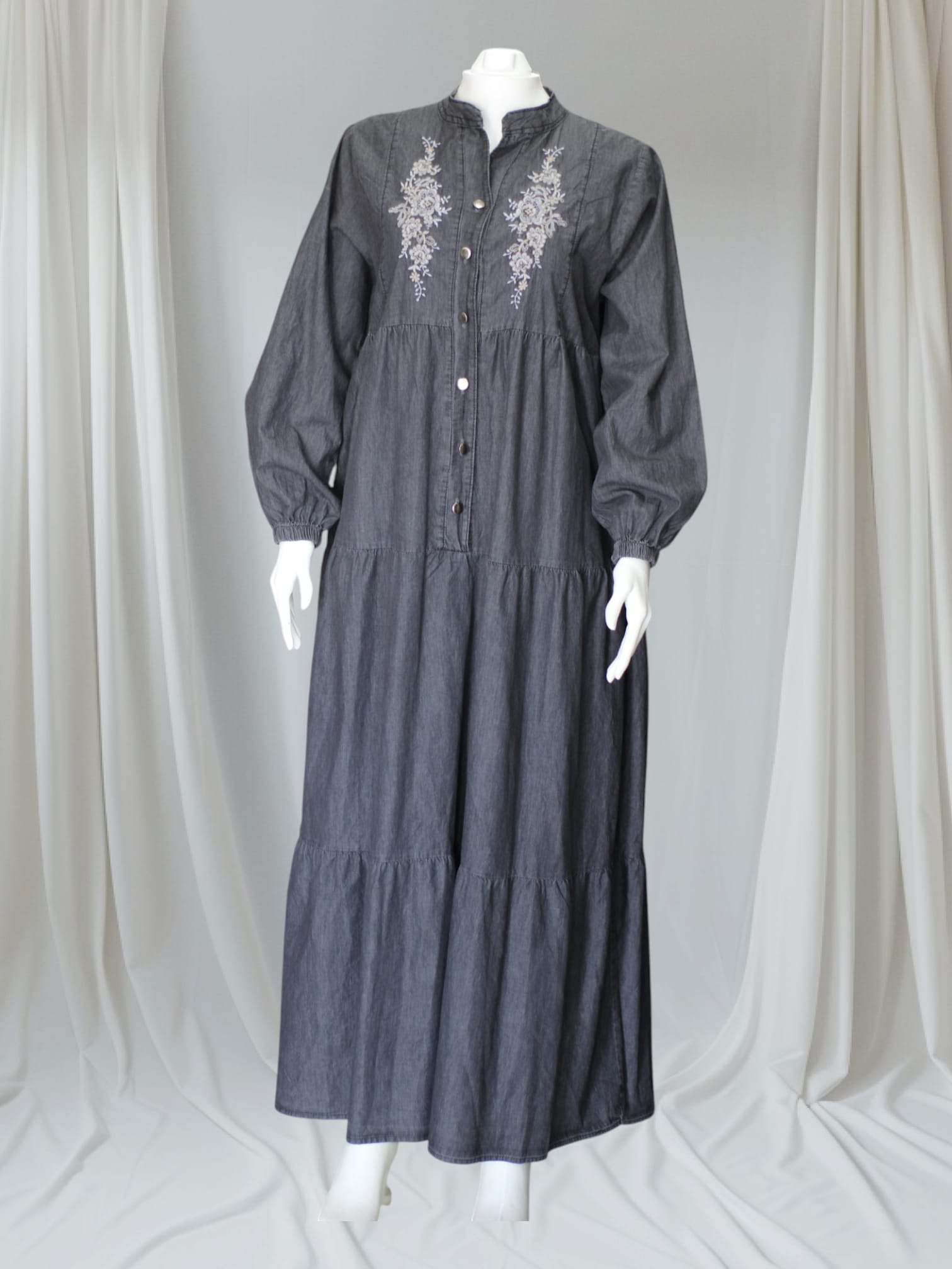 İŞLEMELİ KOT  ELBİSE